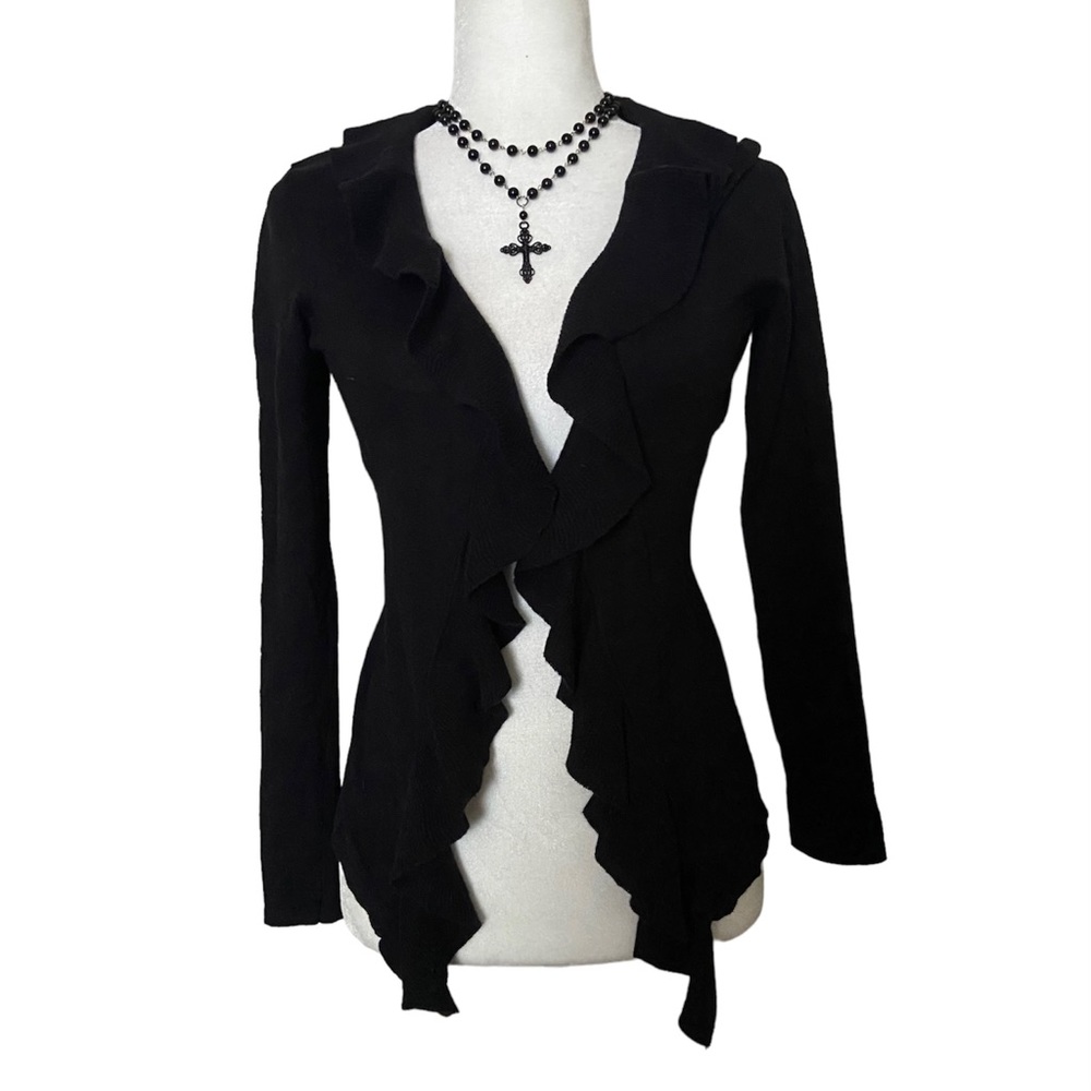 Talbots Black Ruffle Cardigan